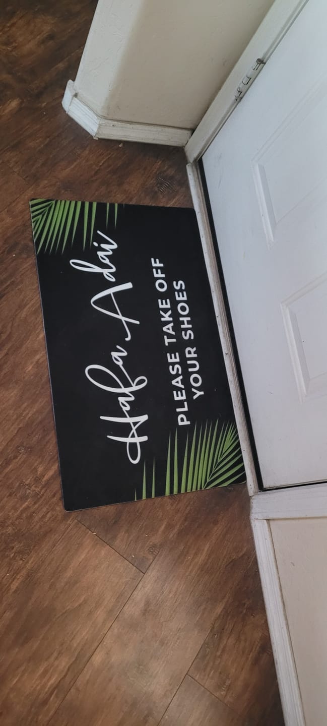 Customer photo review of Hafa Adai Take Shoes Off Guam CNMI Doormat 30"x18"