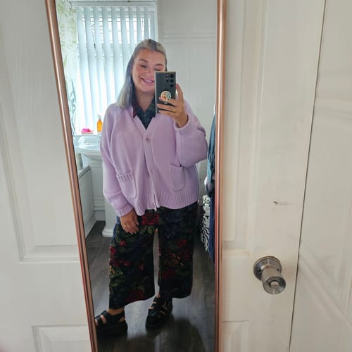 Customer photo review of The Staple Cardigan - Parma Violet