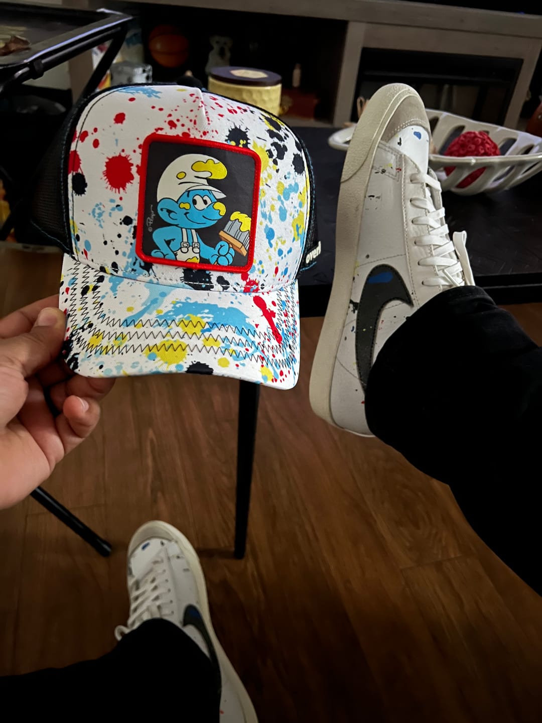 Customer photo review of OVERLORD X Smurfs: Painter Smurf Trucker Cap