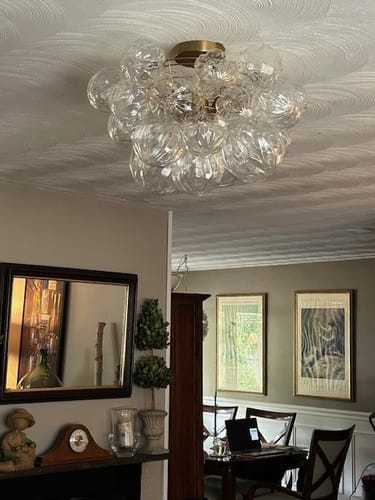 Customer photo review of 3-Light Brass Sculpture Glass Globe Bubble Semi Flush Chandelier