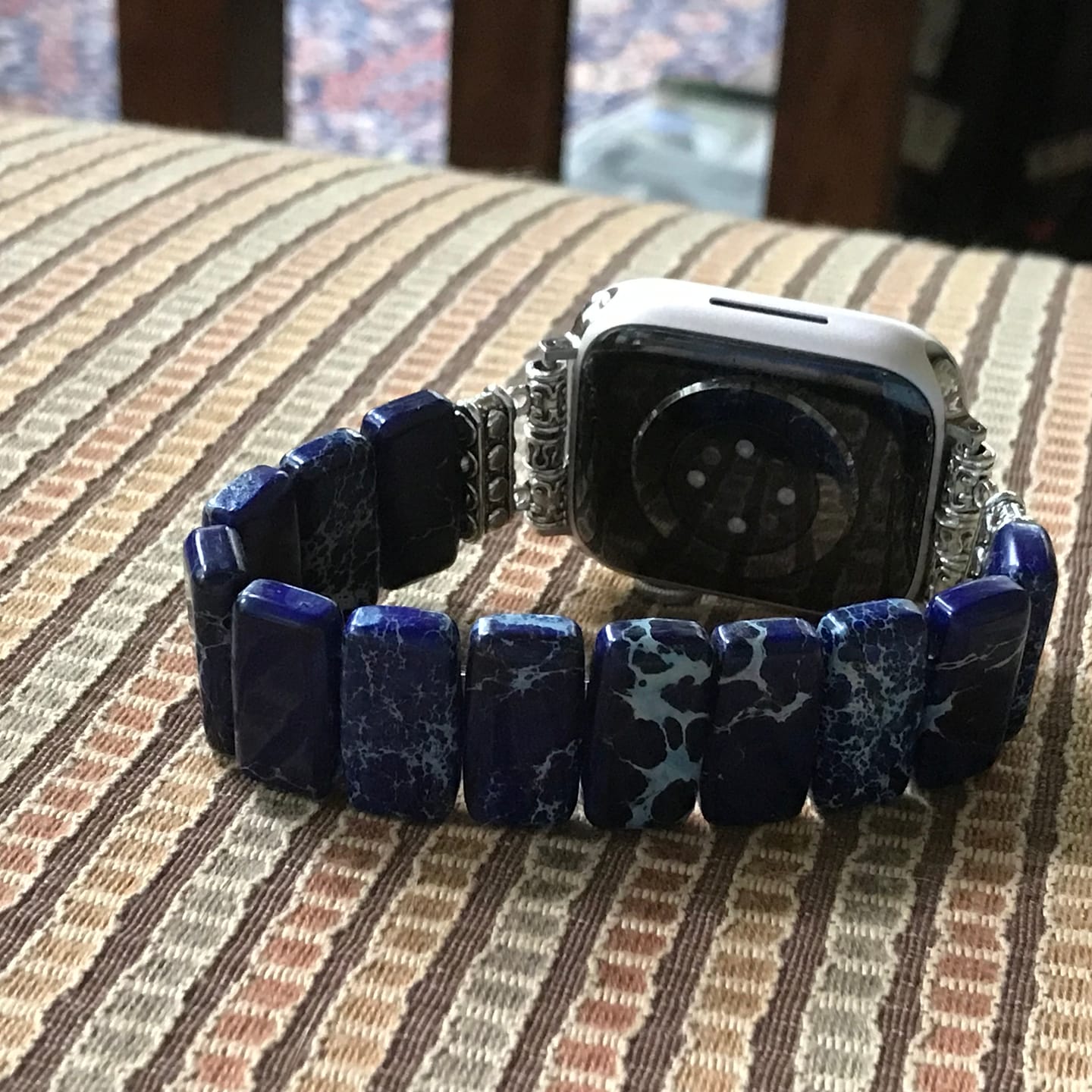Customer photo review of Dark Navy Tibetan Jasper Stretch Apple Watch Strap