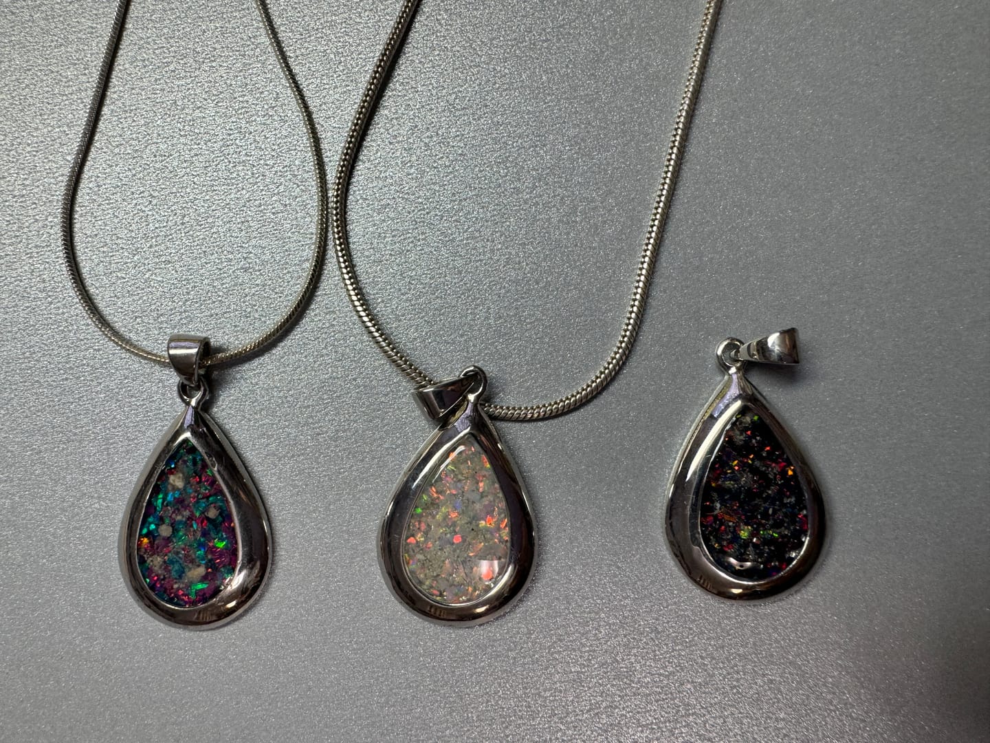 Customer photo review of Pear Drop Opal Cremation Pendant - Engravable