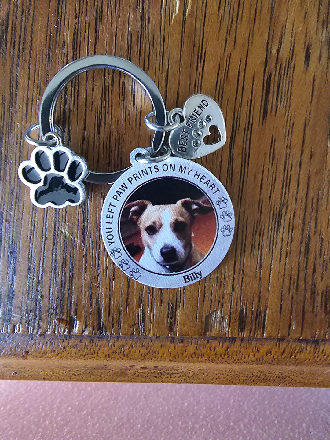 Customer photo review of Custom Personalized Photo Keychain Pet Charm Key Ornaments - Memorial Gift for Dog/Cat Lovers - You left paw prints on my heart