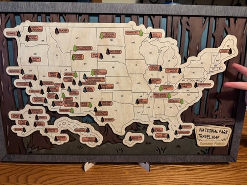 Customer photo review of US 3D Wooden National Parks Travel Map With Trees To Record Park Visits (2 Design)