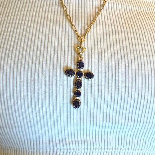 Customer photo review of Phoebe Blue Gold Cross Pendant Charm