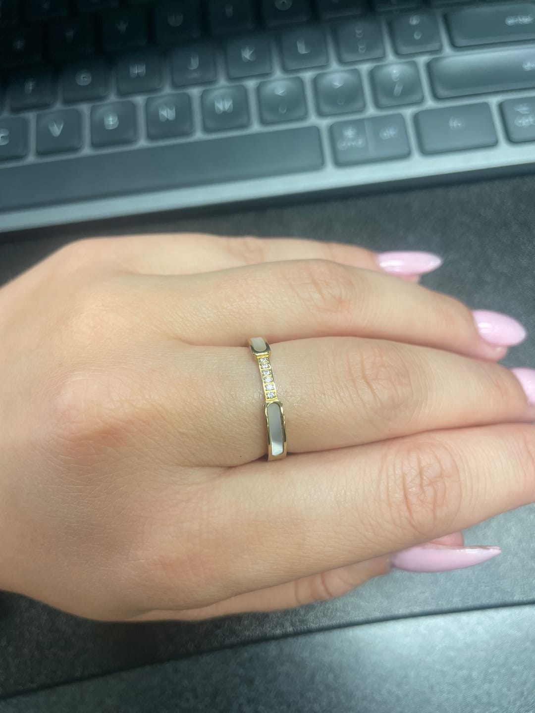 Customer photo review of Mother Of Pearl & Crystal Ring