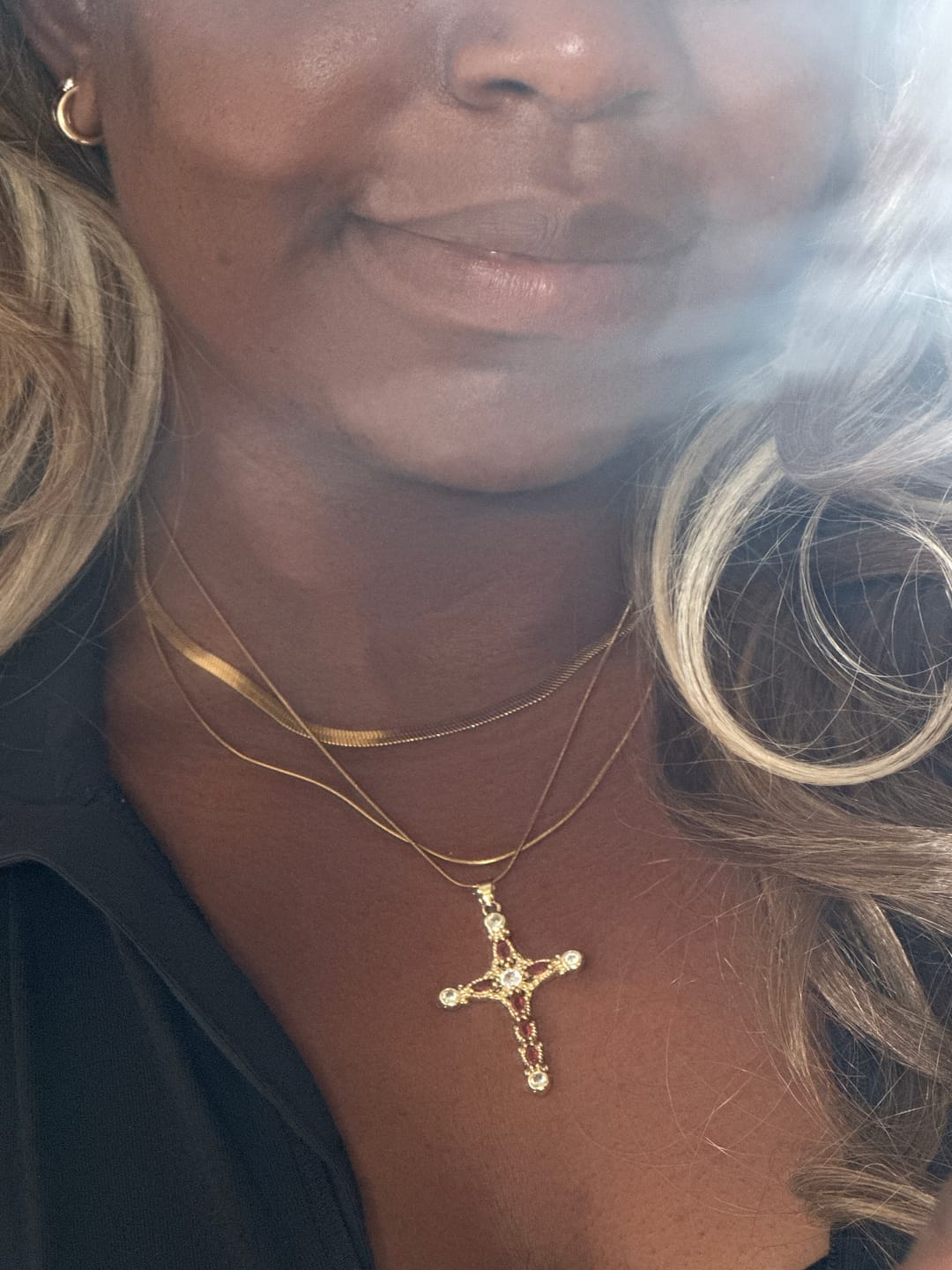 Customer photo review of Azura - Crystal Cross Necklace