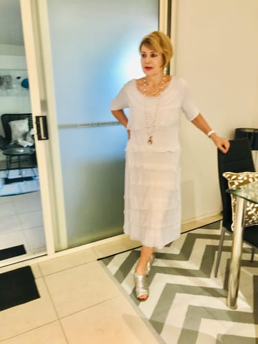 Customer photo review of Charisse Silk Dress in White