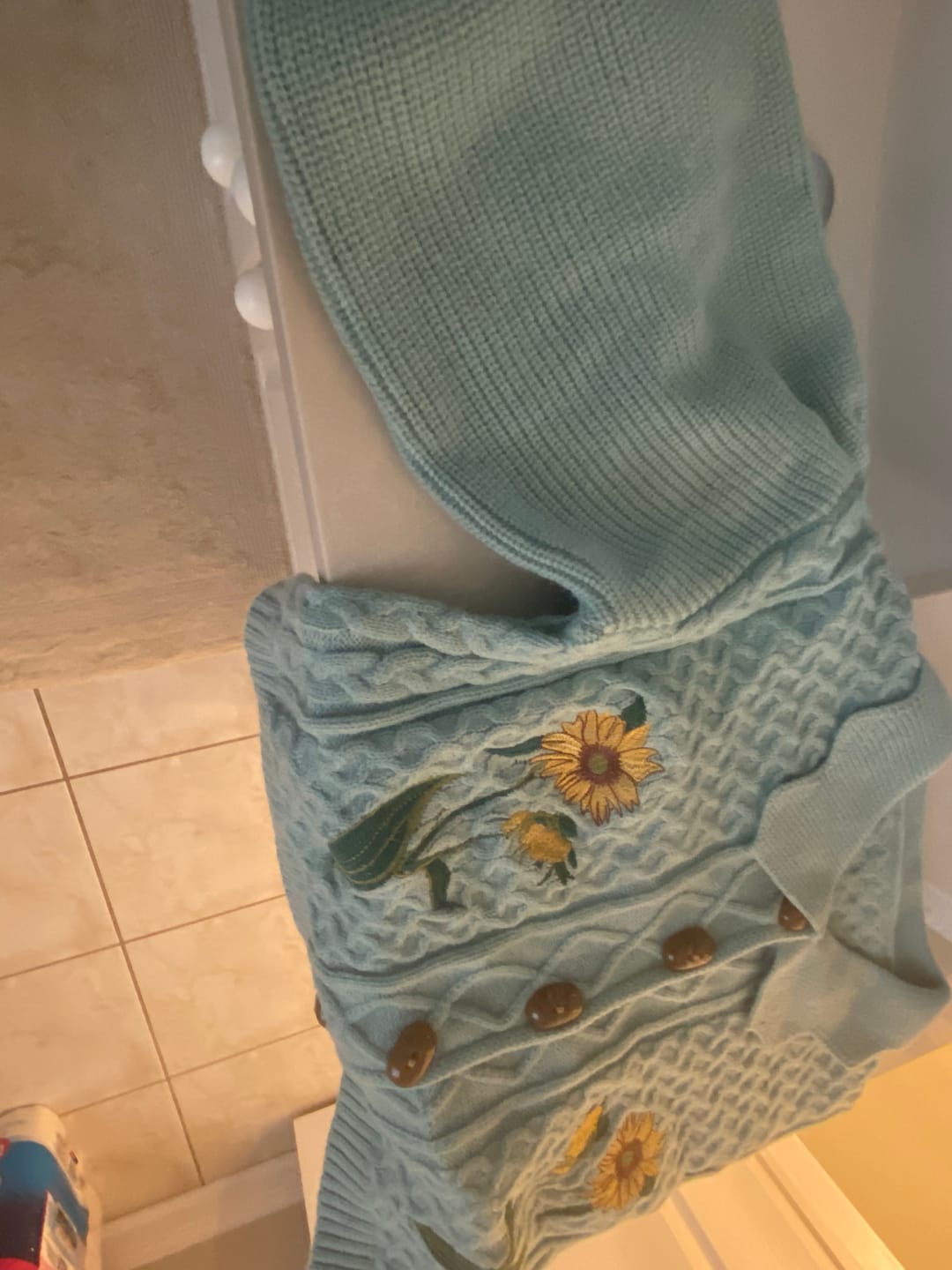 Customer photo review of Van Gogh sunflowers Puff Sleeve Knitted Cardigan