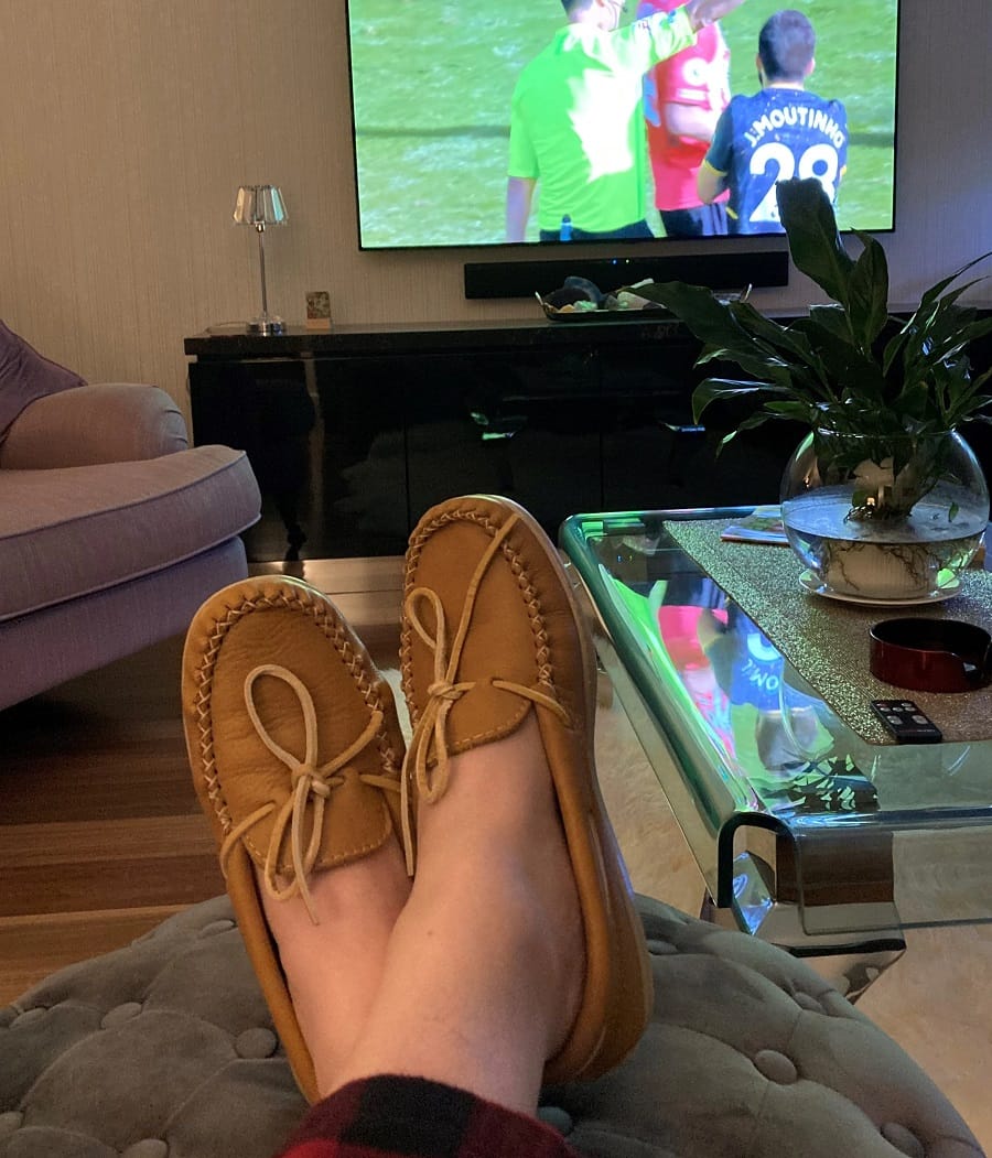 Customer photo review of Men's Cork Moose Hide Leather Moccasin Shoes