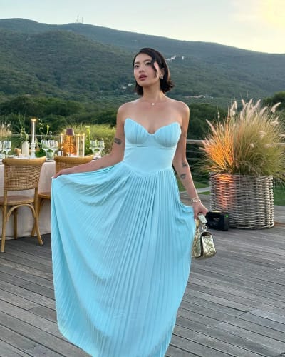 Customer photo review of Amara Pleated Maxi Bandeau Dress