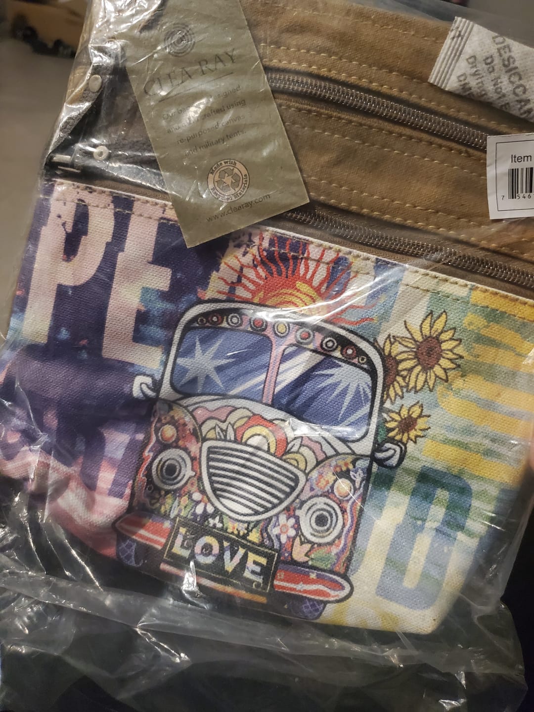 Customer photo review of Peace Love Bus Crossbody Bag