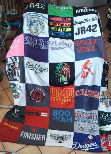 T-shirt quilt featuring umd terrapins, syracuse university track team by Carolyn from CA