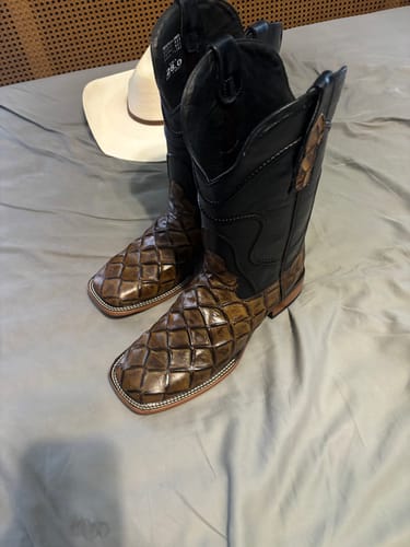 Customer photo review of Honey Pirarucu Leather Boots With Black Shaft - Square Toe