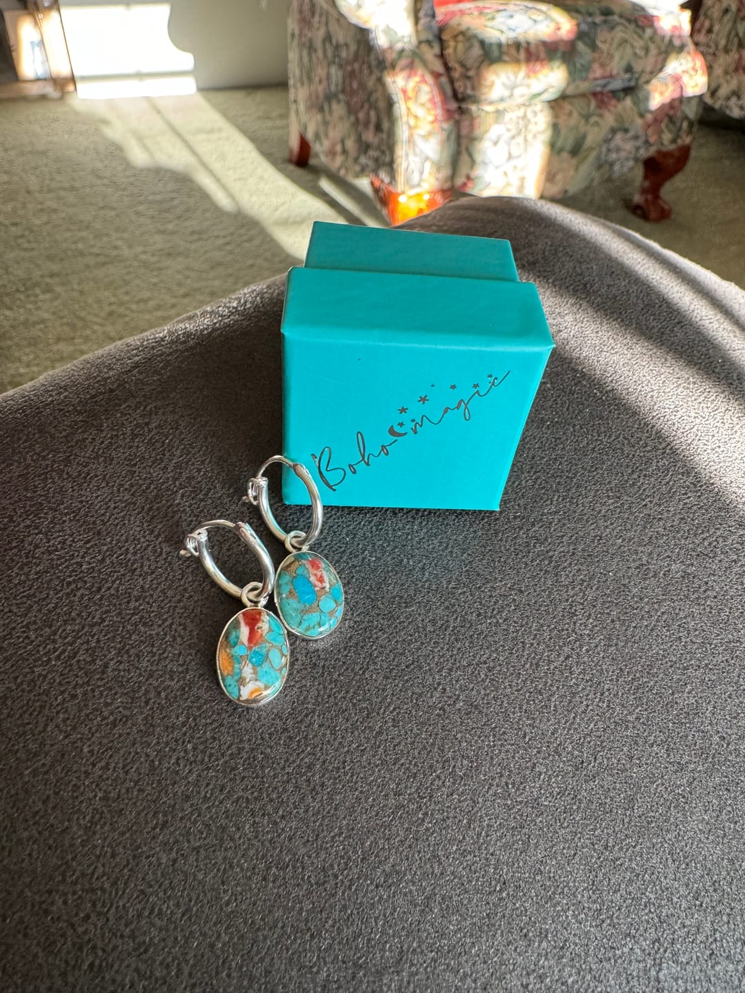Customer photo review of Oyster Copper Turquoise Earrings