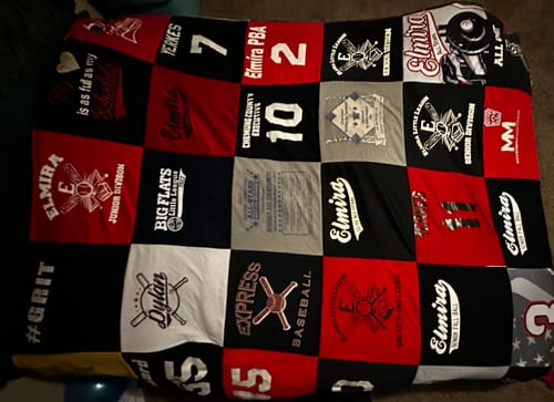 T-shirt quilt with baseball, sports themes by Marleah from NY