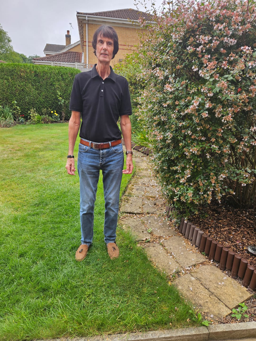 Customer photo review of Organic Tall Slim Pique Polo Shirt (Black)