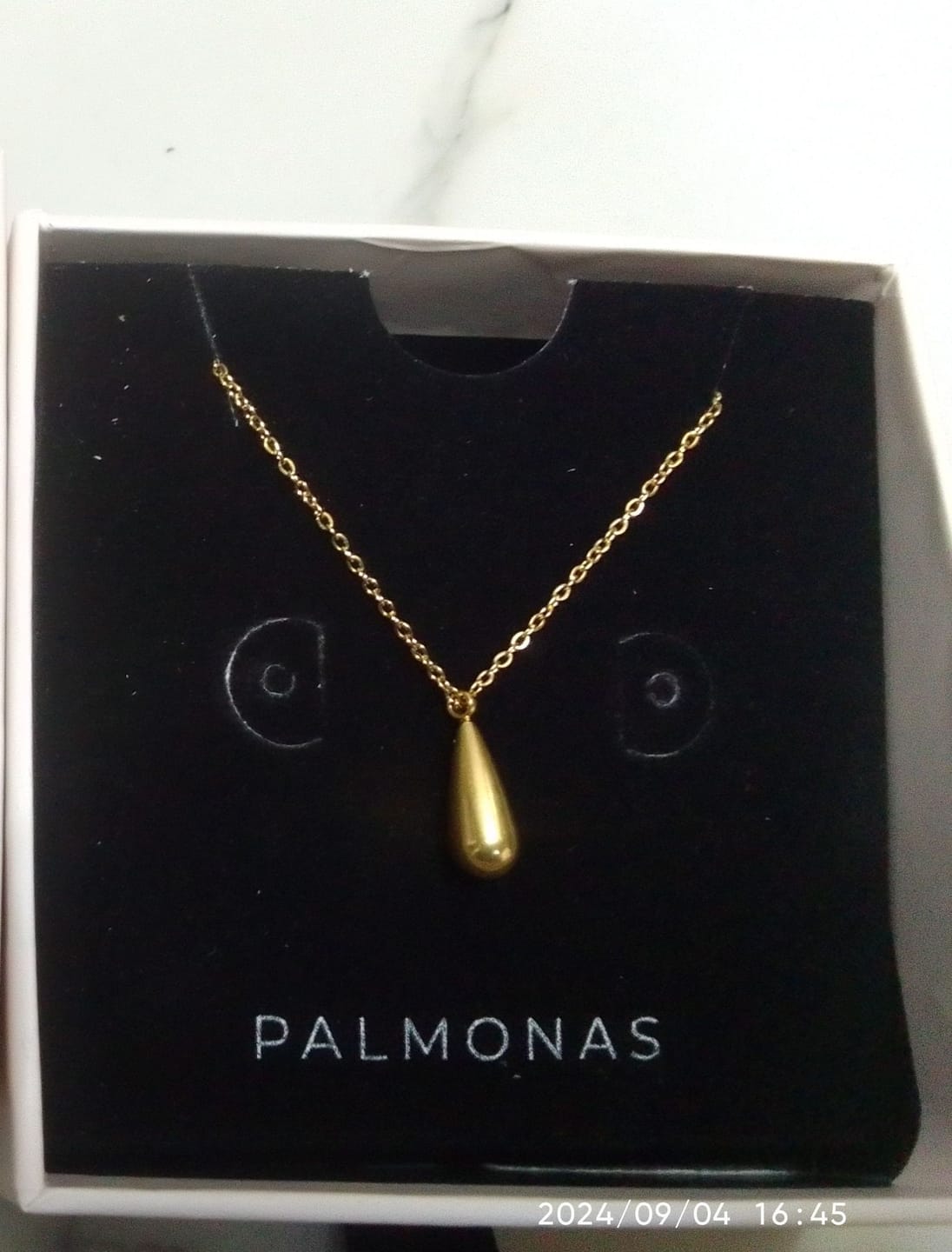Customer photo review of Thin Drop Necklace