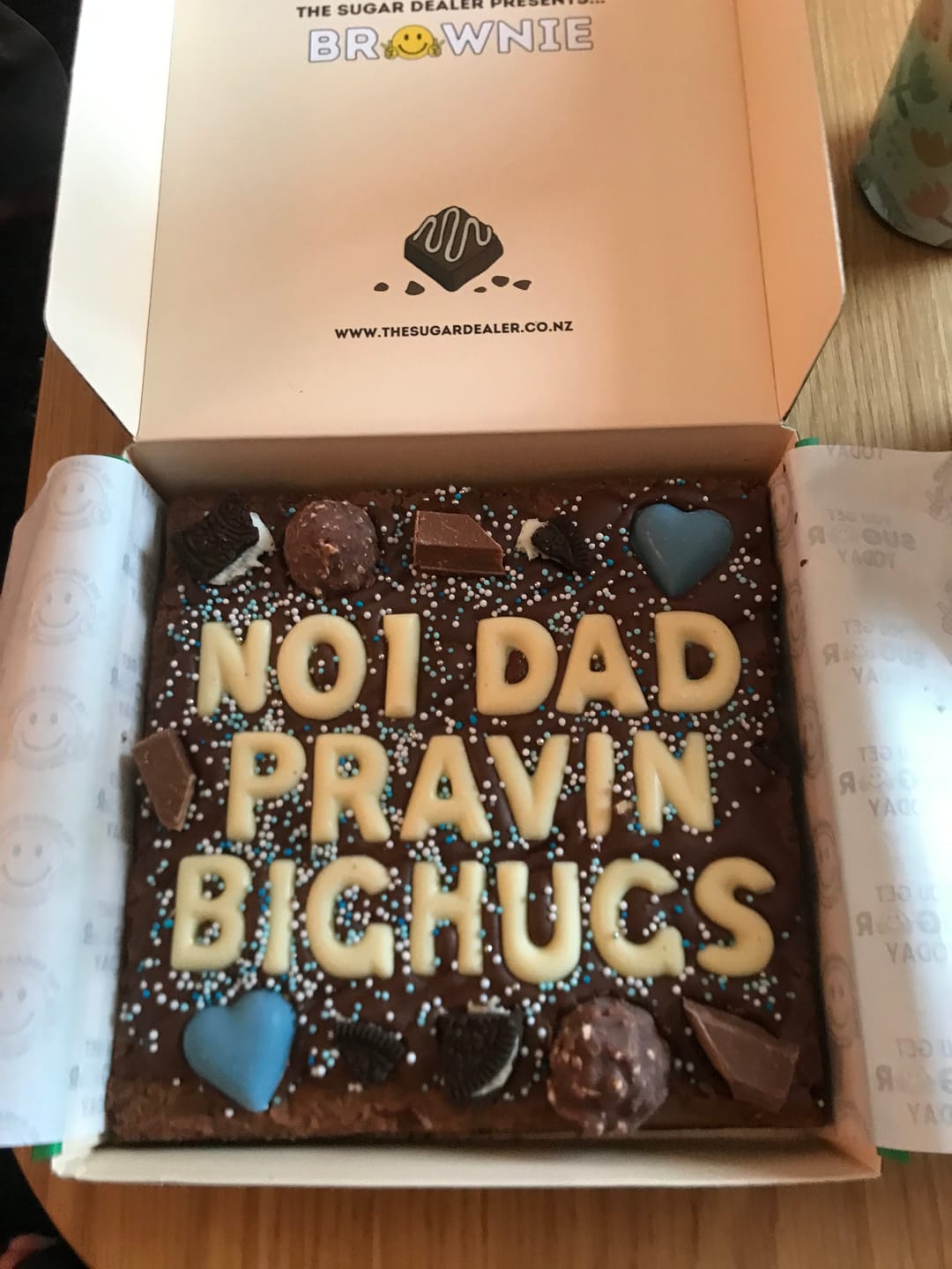 Customer photo review of Custom message fathers day brownie