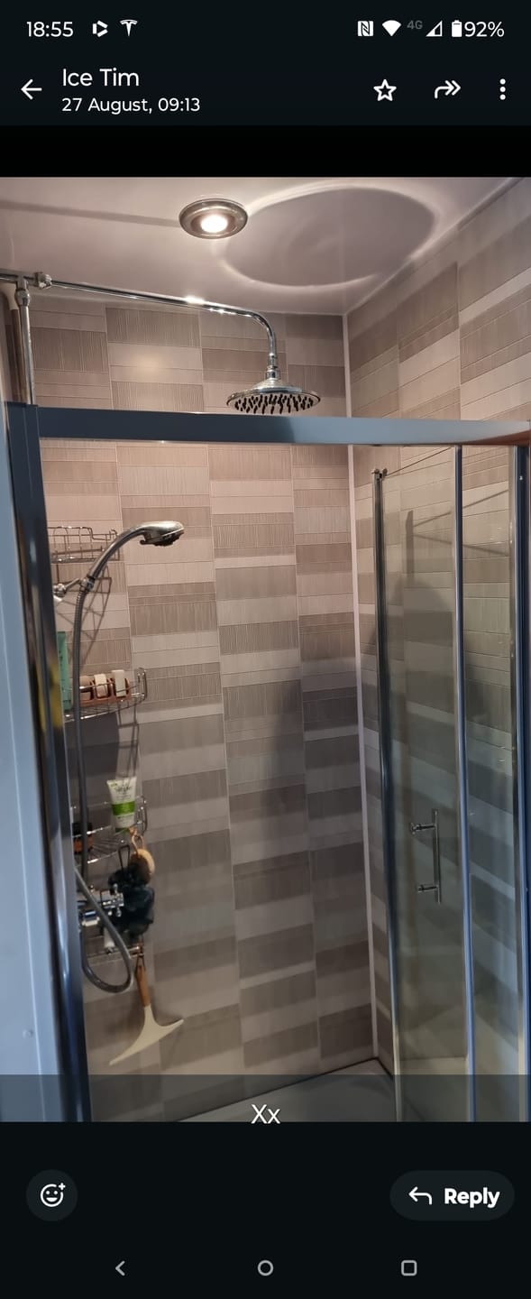 Customer photo review of 8mm Light Grey Mosaic Bathroom Wall Panel 2.6M