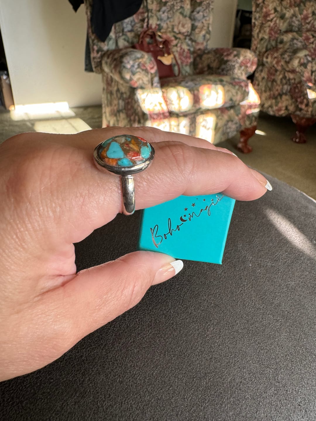 Customer photo review of Oyster Copper Turquoise Ring Sterling Silver