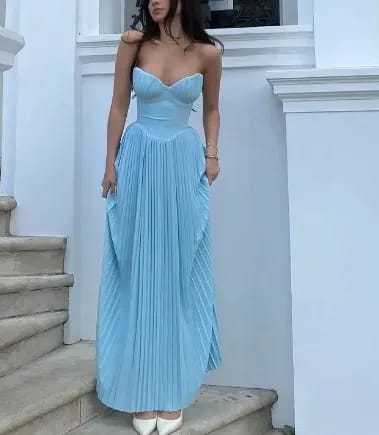 Customer photo review of Amara Pleated Maxi Bandeau Dress