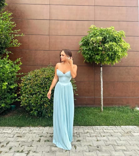 Customer photo review of Amara Pleated Maxi Bandeau Dress