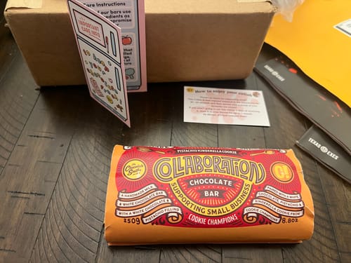 Customer photo review of The Cookie Champions X Chocolate Smiths Pistachio and Kinder Cookie chocolate bar 250g