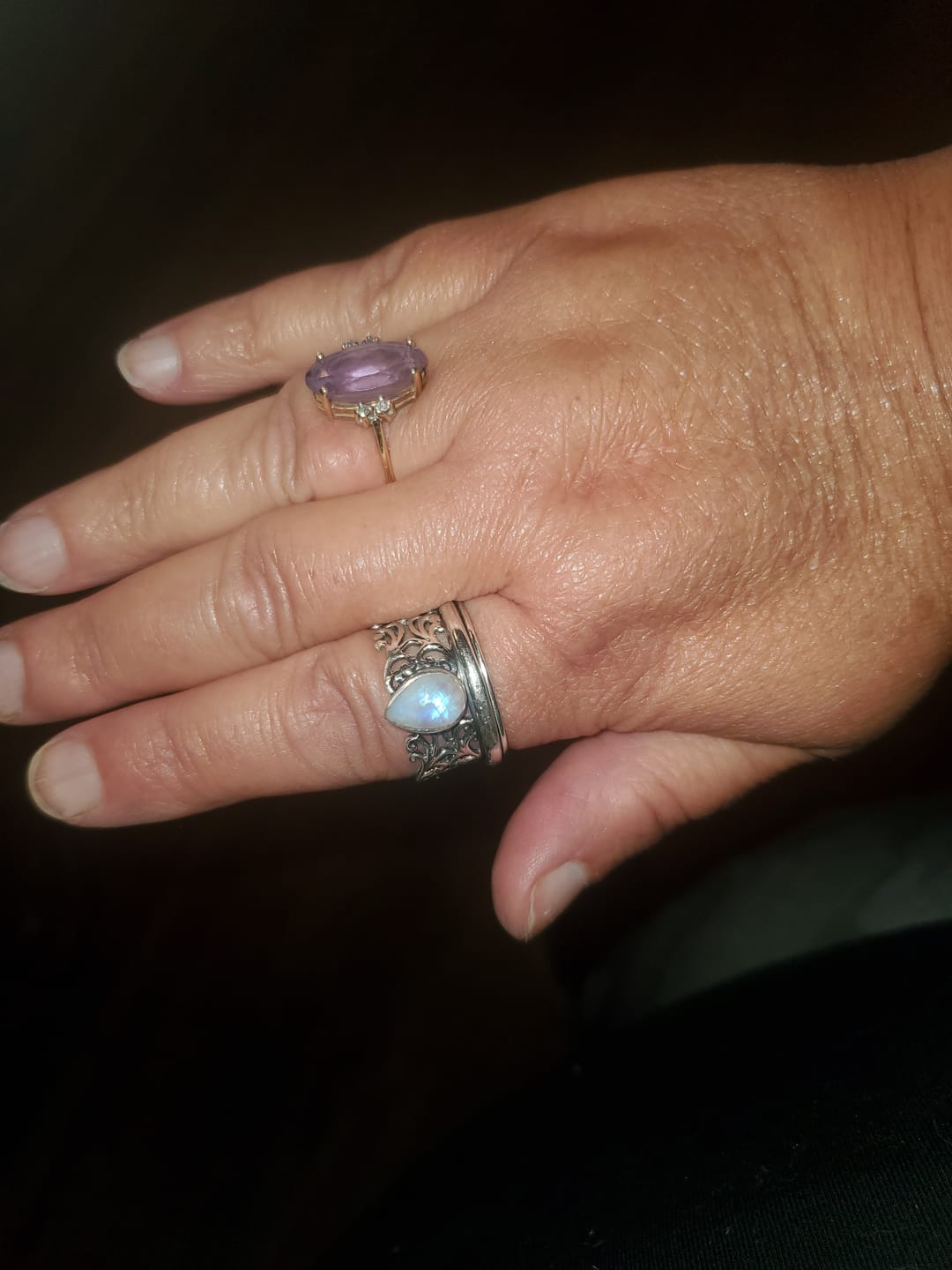 Customer photo review of Sterling Silver Spinner Teardrop Moonstone Ring
