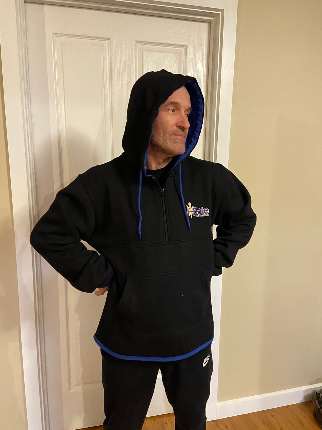 Customer photo review of Black - Royal Blue Trim | Half Zip Long Tail Hoody