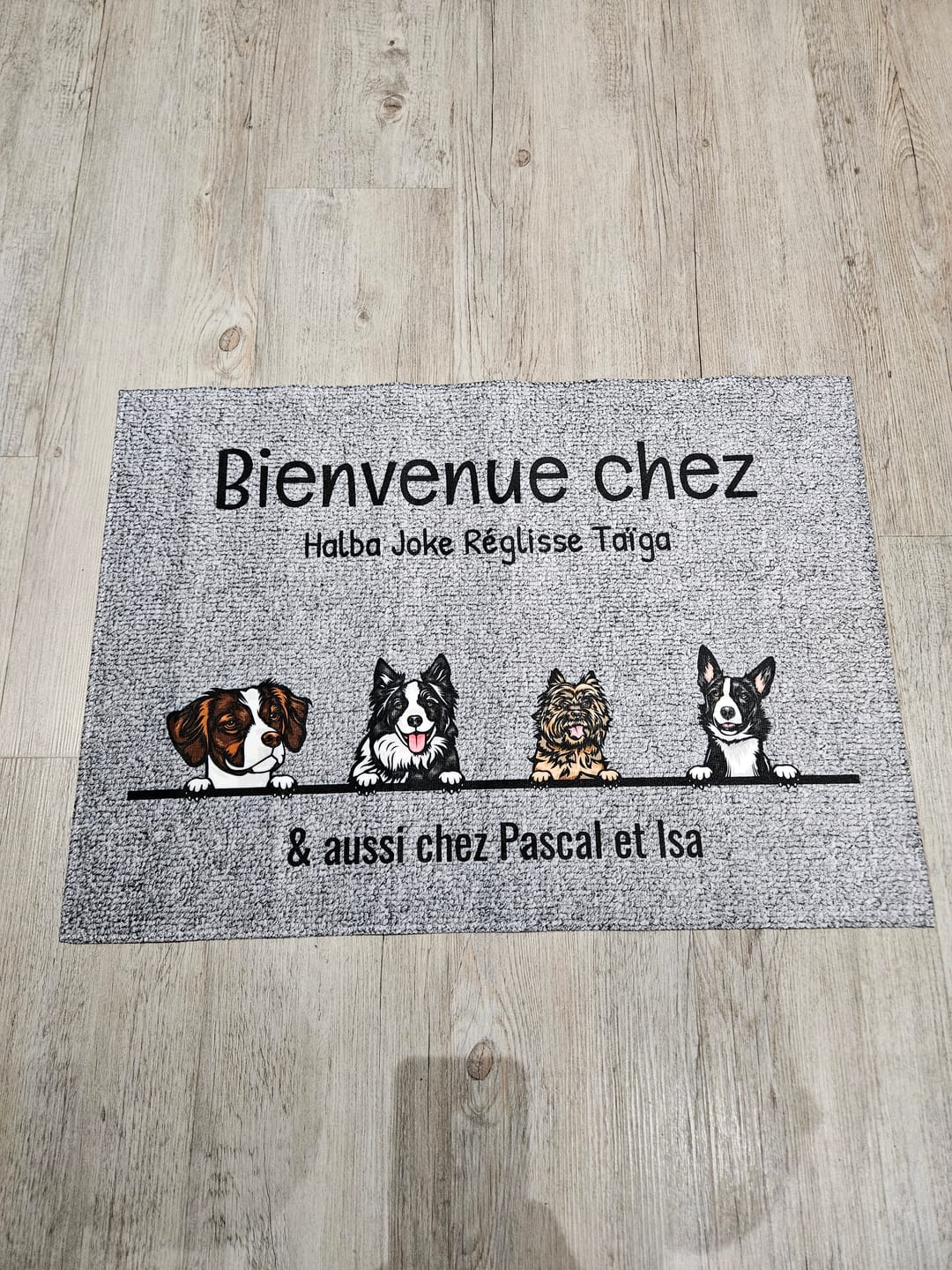 Customer photo review of Tous mes amis à poils - Paillasson personnalisé