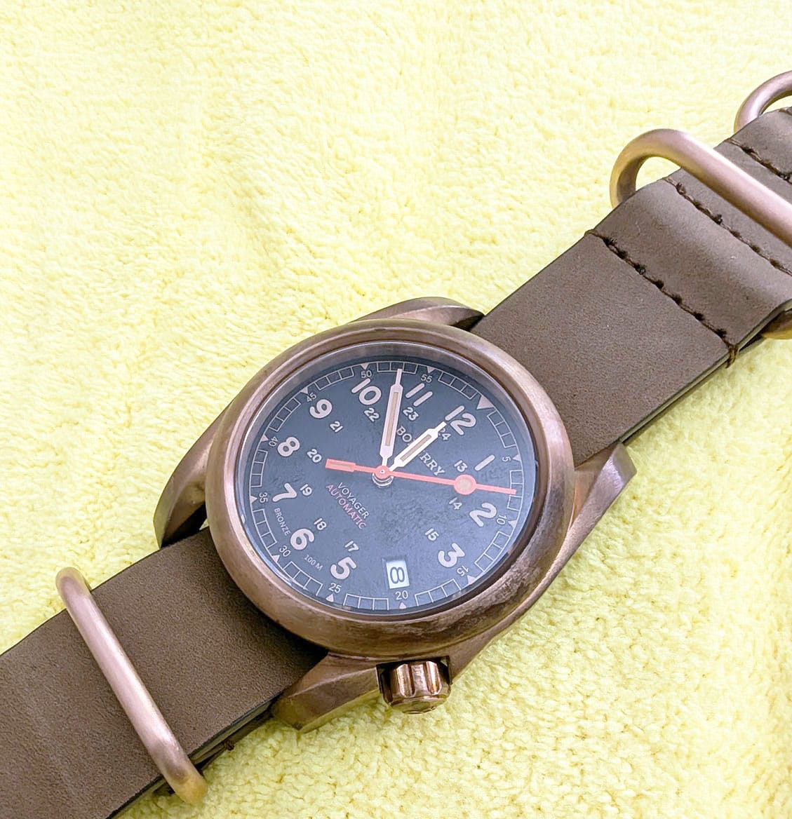 Customer photo review of VOYAGER - 100M Waterproof Bronze Automatic Field Watch | Black