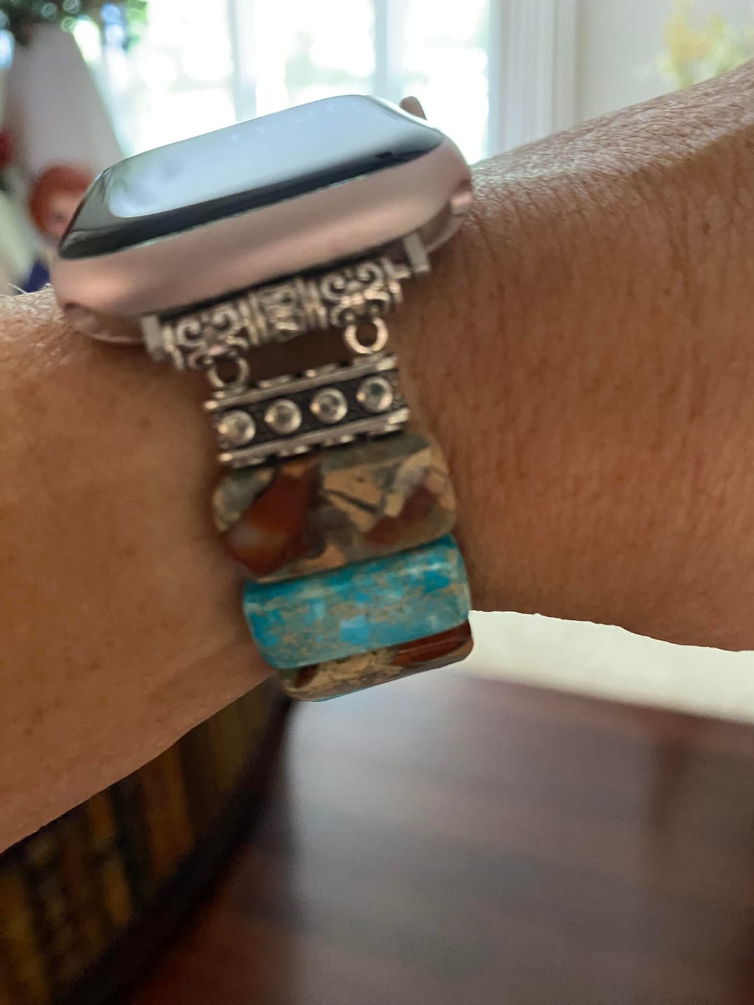 Customer photo review of Coastal Turquoise Stretch Apple Watch Strap