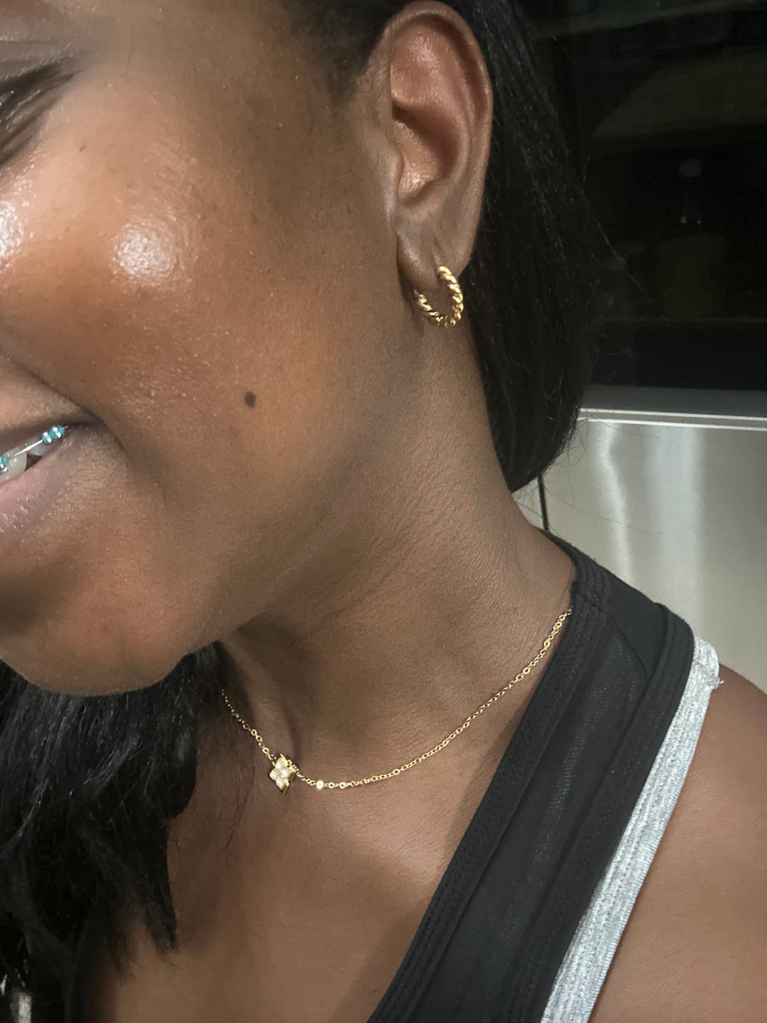 Customer photo review of Layla Gold Twist Earrings