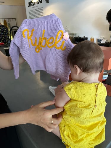 Customer photo review of Hand Knitted Personalized Sweater