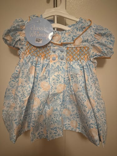 Customer photo review of Blue Floral Pumpkin Smocked Beth Bloomer Set