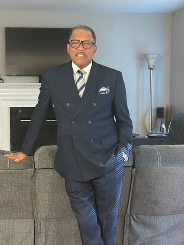 Customer photo review of Royal Blue Grey Striped Silk Fabric Mens Tie Hanky Cufflinks Set