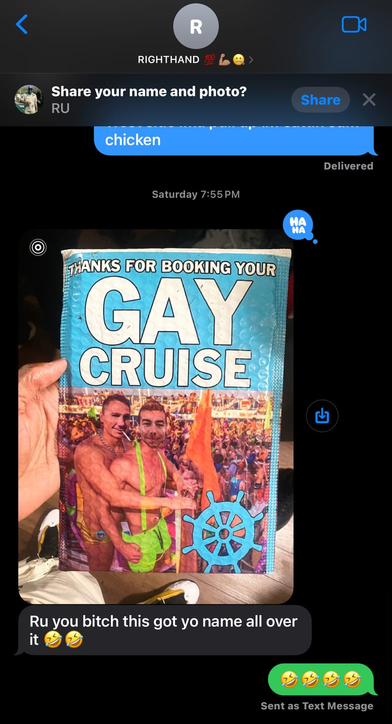 Customer photo review of Gay Cruise Prank Package
