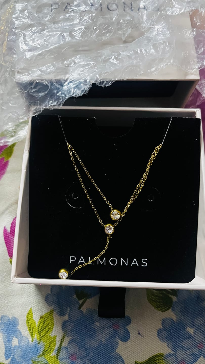 Customer photo review of Two Layered Solitaire Drop Necklace