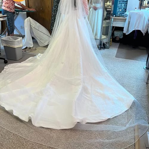 Customer photo review of Pearl and Crystal Beaded Edge Veil: Fingertip to Cathedral Length - ILANA