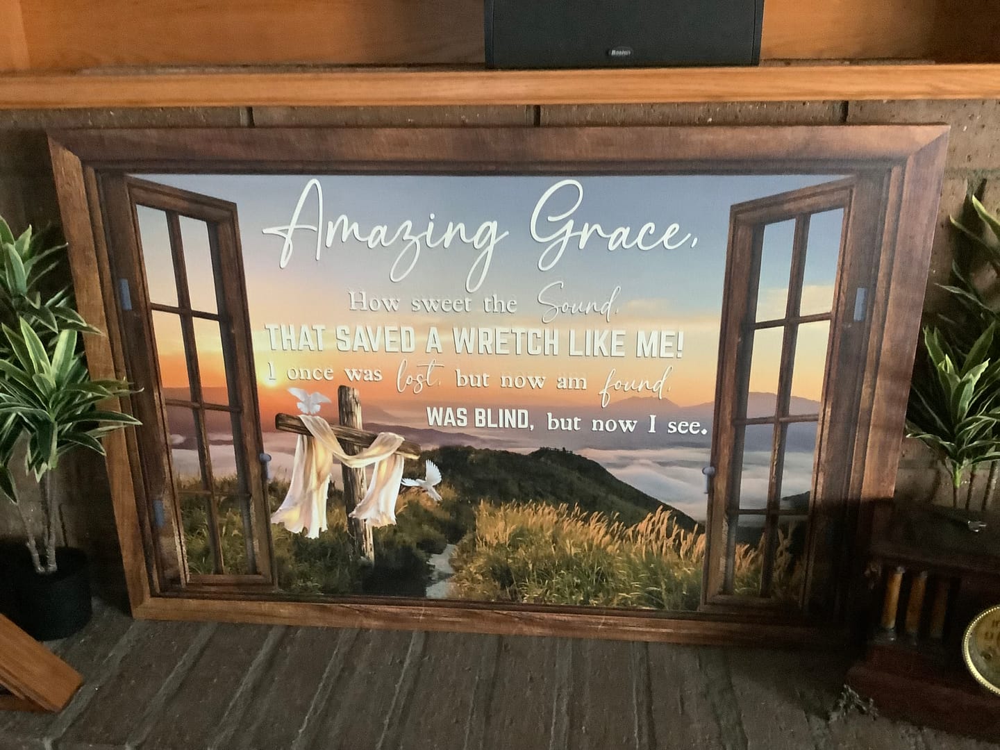 Customer photo review of Christian wall art: Amazing grace how sweet the sound cross mountain canvas print