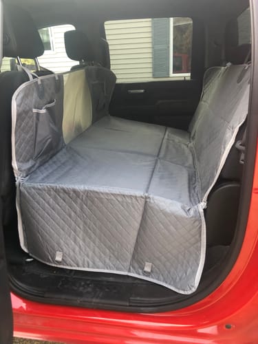 Customer photo review of Waterproof Non-Slip Car Seat Hammock Cover With Pockets, Side Flaps, Headrest Straps, Seat-Anchors, & Mesh Window (+FREE SAFETY BELT!)