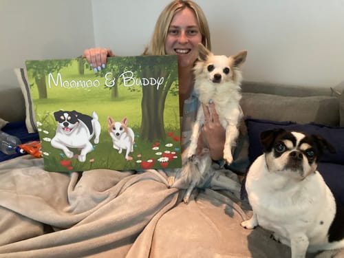 Customer photo review of Custom Hand-Drawn Cartoon Pet Portrait