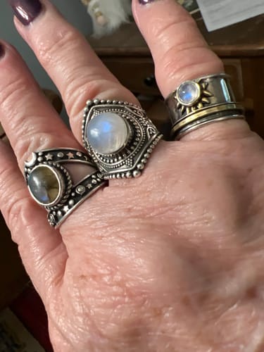 Customer photo review of Sun Moonstone Fidget Ring Sterling Silver
