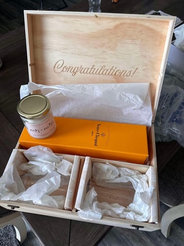 Customer photo review of Celebrate Wood Champagne Box w/Flutes