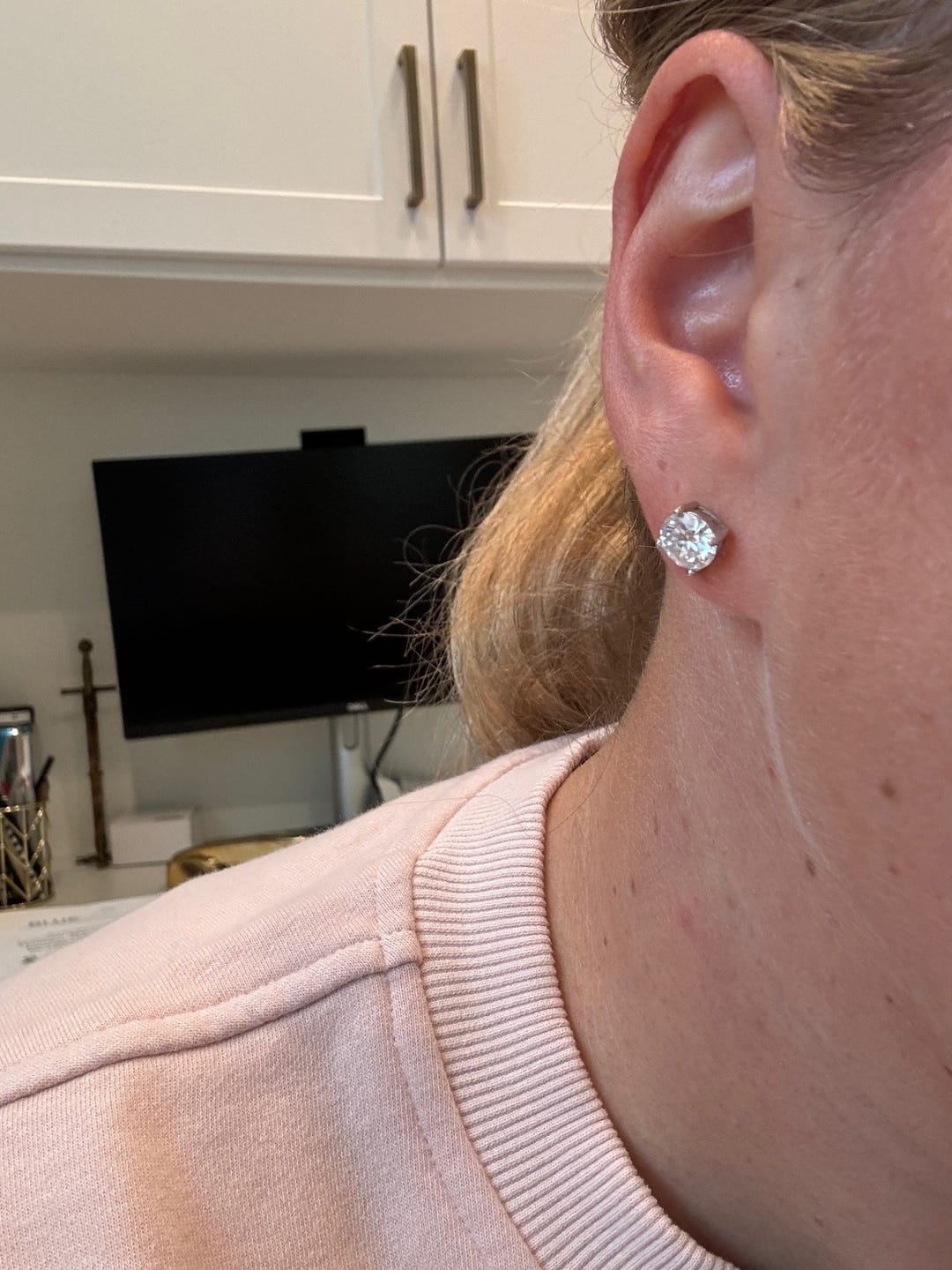 Customer photo review of Round Solitaire Stud Earrings - Moissanites