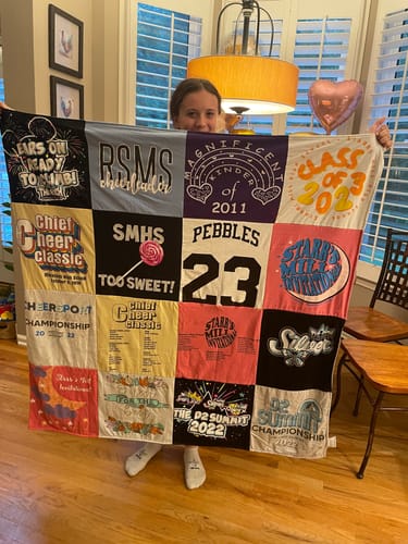 T-shirt quilt featuring star's mill high school cheerleading team by Kristin from GA