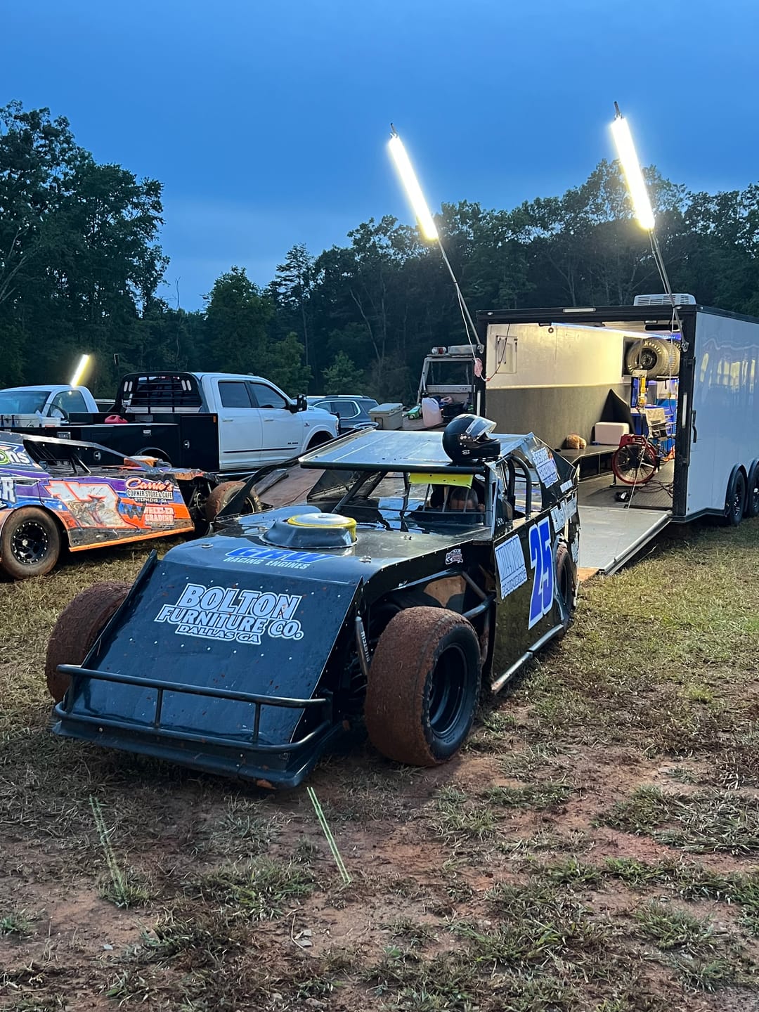 Customer photo review of Racing Trailer Pit Lights – Dual 10 Foot Pole 20,000 Lumens