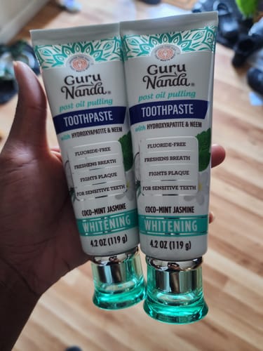 Customer photo review of Fluoride Free, Hydroxyapatite, Whitening Toothpaste - Freshens Breath, Fights Plaque - CocoMint Jasmine Neem, 4.2oz