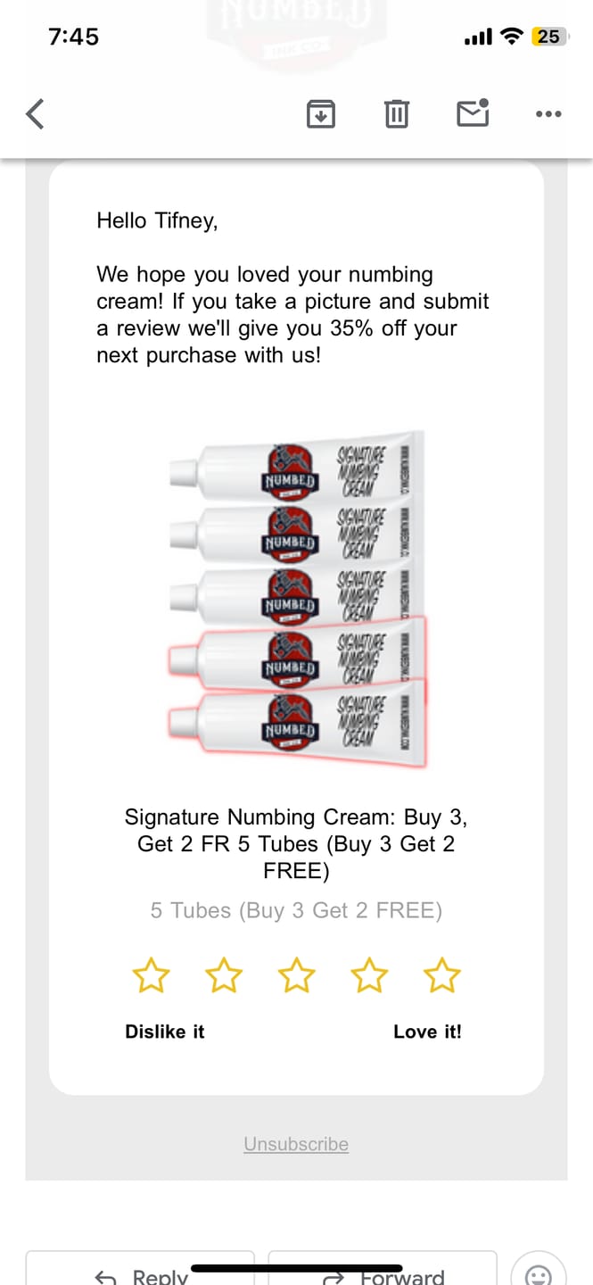 Customer photo review of Signature Numbing Cream: Buy 3, Get 2 FR 5 Tubes (Buy 3 Get 2 FREE)